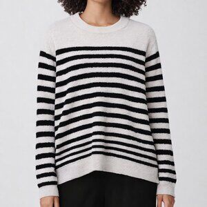 Vince Engineered Striped Wool Sweater Cream Black Medium‎